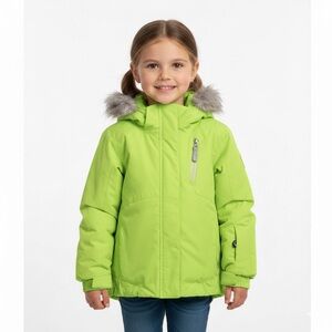 Spyder girls Bitsy Lola ski jacket insulated faux fur hood neon green size 5